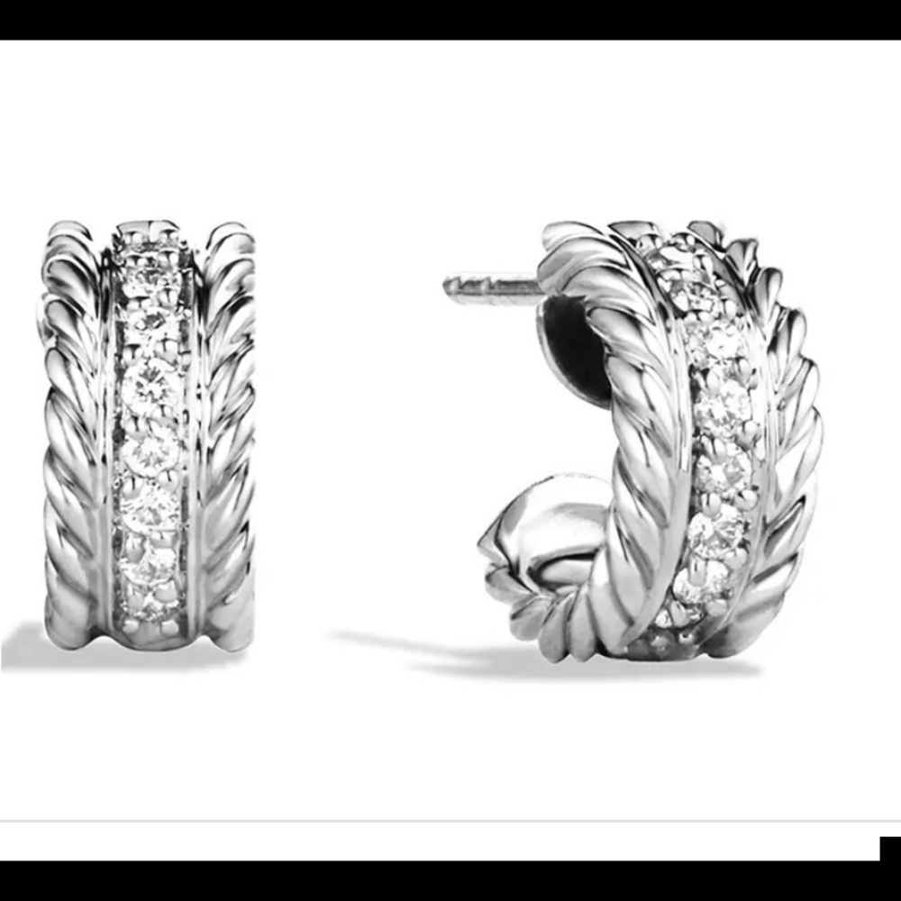 David Yurman tiny silver hoops with diamonds